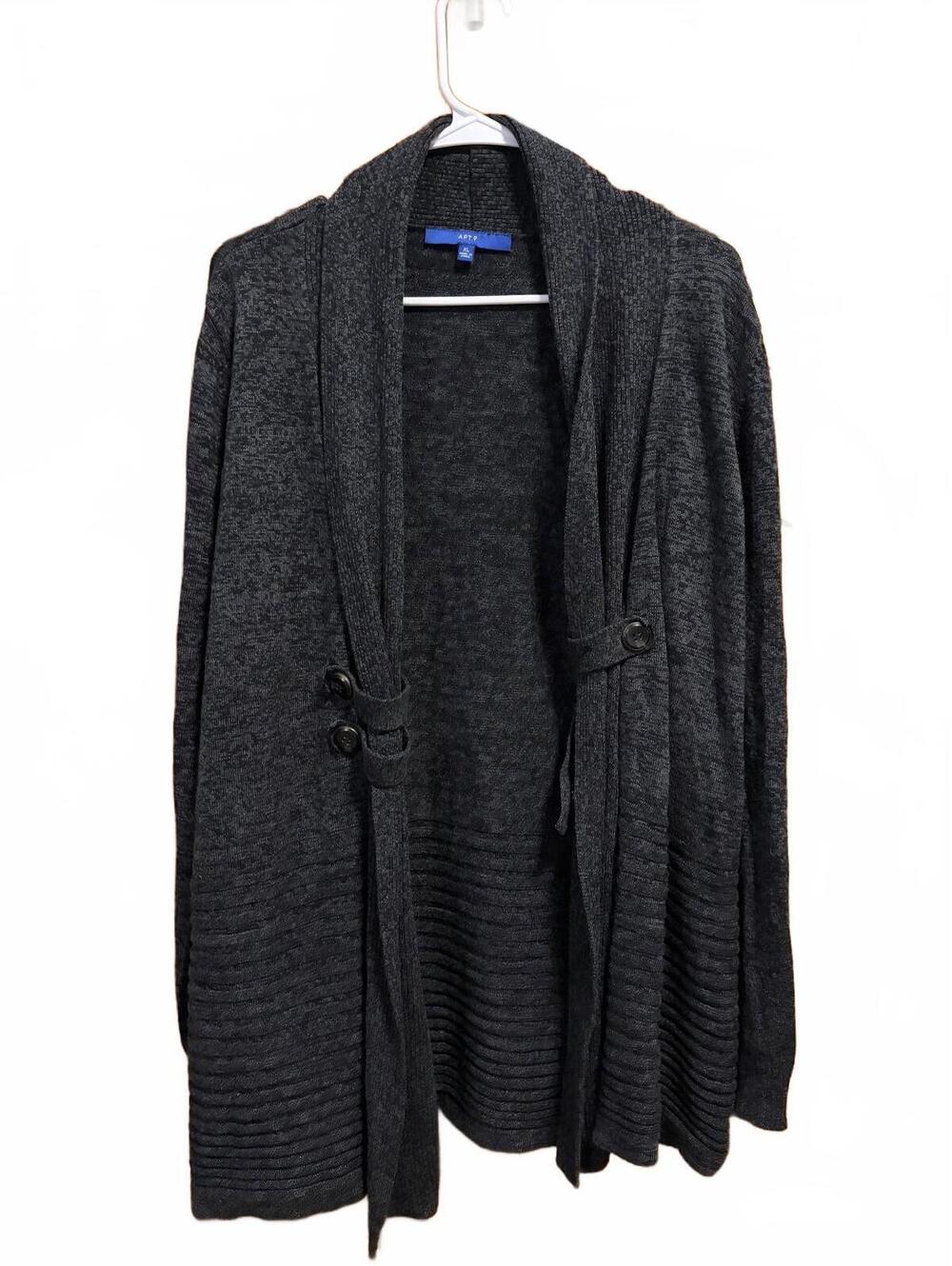 Dark Gray Ribbed Open Front Cardigan Sweater XL